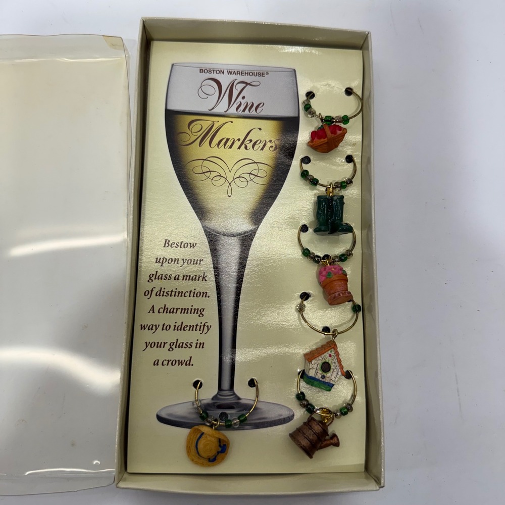 Boston Warehouse Gardening Wine Marker Set 6 Piece Resin Charms Model 18323